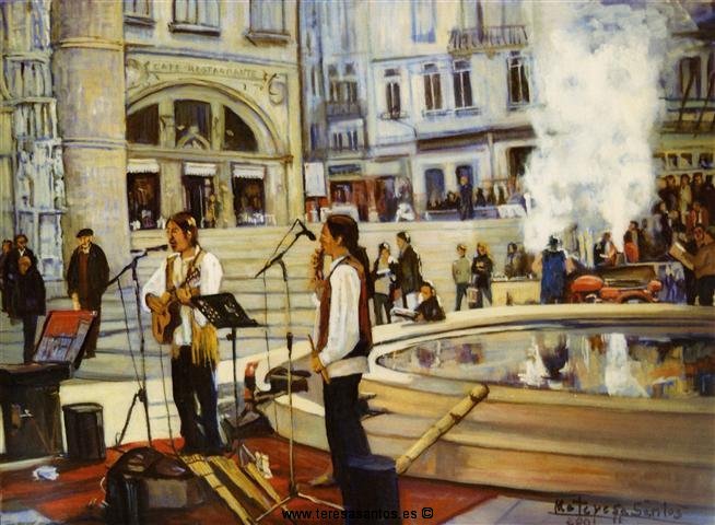Título: Músicos en Coimbra Año: 2001 Técnica: Oleo sobre lienzo Medidas:73x54